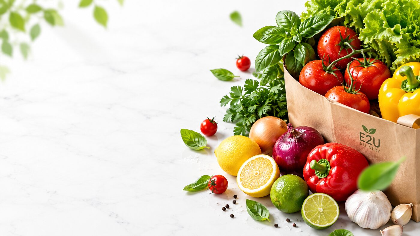 A bag of fresh groceries ready for delivery